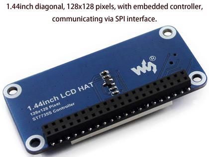 Imagem de Display LCD HAT waveshare de 1,44 polegadas 128x128 pixels para Raspberry Pi 3B+/ 3B/2B/3B+/ Zero/Zero W