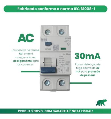 Imagem de Dispositivo DR Interruptor Diferencial Residual Bipolar 63a 30ma