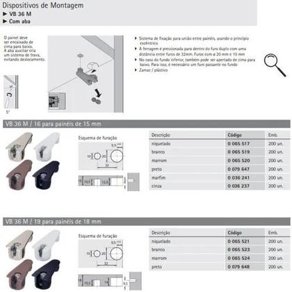 Imagem de Dispositivo Vb 36/19 Preto Para Chapa 18 Mm (Kit Com 100 Un)