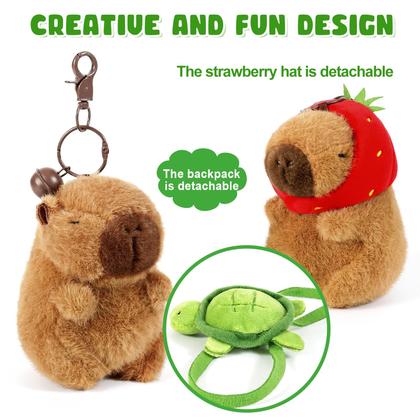 Imagem de Ditucu, 2 peças de chaveiro de pelúcia Capivara, brinquedos, tartaruga de morango, bonecas de capivara, pingente para decoração de mochila, presente para crianças