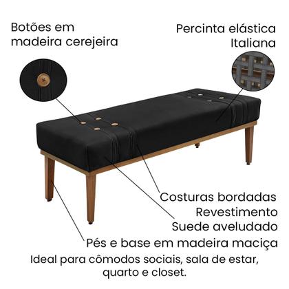 Imagem de Divã Recamier Banco Base Madeira para Quarto Gênova 160cm Suede S04 - D'Rossi
