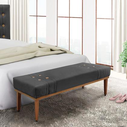 Imagem de Divã Recamier Banco Base Madeira para Quarto Gênova 195cm Suede Cinza S04 - D'Rossi