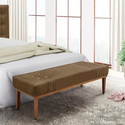 Imagem de Divã Recamier Banco Base Madeira para Quarto Gênova 90cm Suede Caramelo S04 - D'Rossi