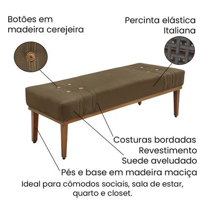 Imagem de Divã Recamier Banco Base Madeira para Quarto Gênova 90cm Suede Caramelo S04 - D'Rossi