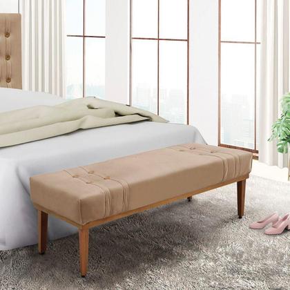 Imagem de Divã Recamier Banco Base Madeira Para Quarto Gênova 90cm Suede S04 - D'rossi Cor Bege