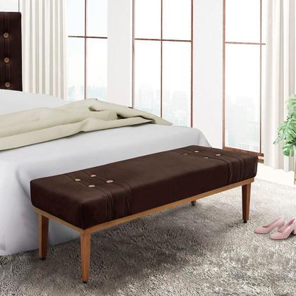 Imagem de Divã Recamier Banco Base Madeira Para Quarto Gênova 90cm Suede S04 - D'rossi Cor Café