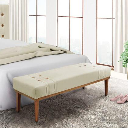 Imagem de Divã Recamier Banco Base Madeira Para Quarto Gênova 90cm Veludo Bege S04 - D'rossi