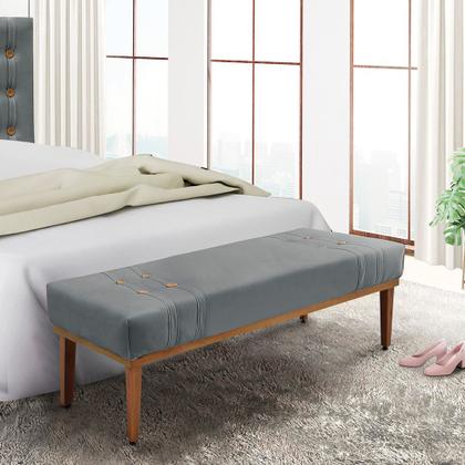 Imagem de Divã Recamier Banco Base Madeira para Quarto Gênova 90cm Veludo Cinza S04 - D'Rossi