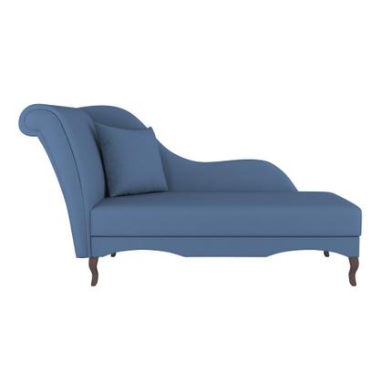 Imagem de Divã Recamier Chaise Longue Valentina Clássico com Pés de Madeira Linho Azul Denim - Desk Design
