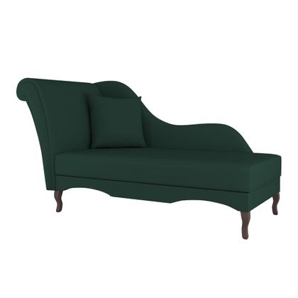 Imagem de Divã Recamier Chaise Longue Valentina Clássico com Pés de Madeira Veludo Verde Escuro - Desk Design