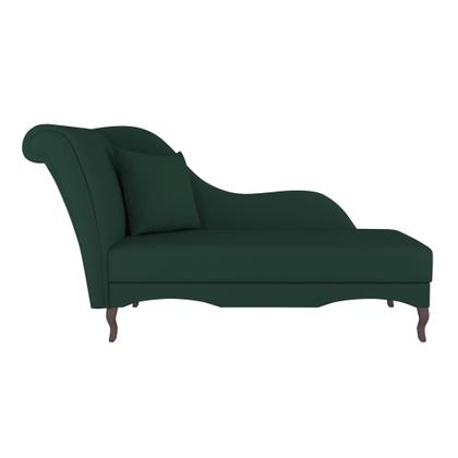 Imagem de Divã Recamier Chaise Longue Valentina Clássico com Pés de Madeira Veludo Verde Escuro - Desk Design