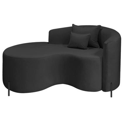 Imagem de Divã Recamier Curvo Sala de Estar Recepção Inglaterra 150cm Pés Metal Dourado Lado Esquerdo Linho