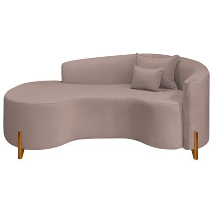 Imagem de Divã Recamier Curvo Sala de Estar Recepção Inglaterra 180cm Pés Madeira Lado Esquerdo Linho