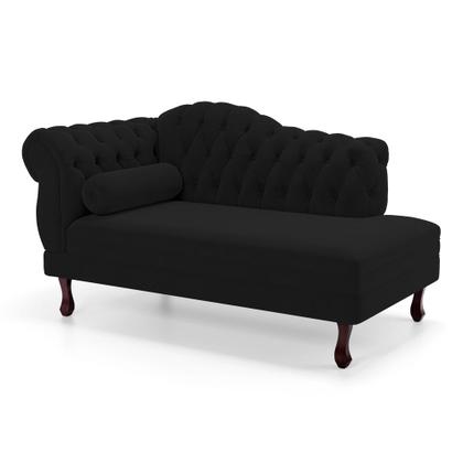 Imagem de Divã Recamier Lavínia Clássico 120cm Capitonê com Pés de Madeira material sintético Preto - Desk Design