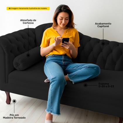 Imagem de Divã Recamier Lavínia Clássico 120cm Capitonê com Pés de Madeira material sintético Preto - Desk Design
