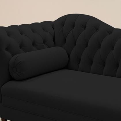 Imagem de Divã Recamier Lavínia Clássico 120cm Capitonê com Pés de Madeira material sintético Preto - Desk Design