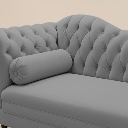 Imagem de Divã Recamier Lavínia Clássico 120cm Capitonê com Pés de Madeira Suede Cinza - Desk Design