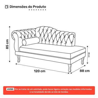 Imagem de Divã Recamier Lavínia Clássico 120cm Capitonê com Pés de Madeira Suede Cinza - Desk Design