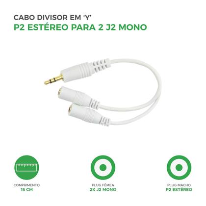 Imagem de Divisor Cabo P2 Y 1 Macho 2 J2 Fêmea Mono X Fone De Ouvido