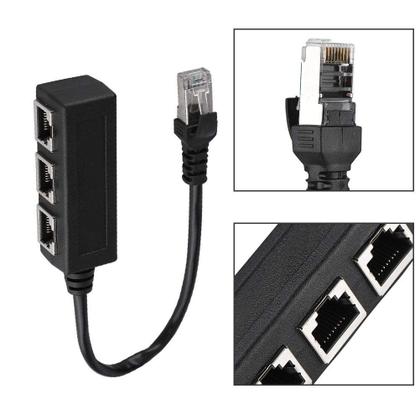 Imagem de Divisor de adaptador de cabo Ethernet RJ45 1 macho para 3 fêmea