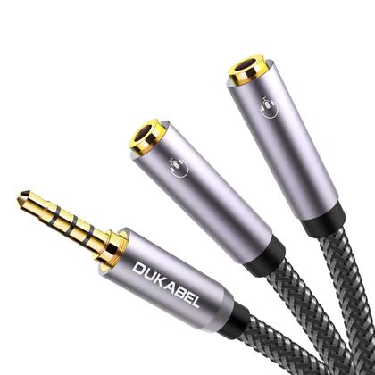 Imagem de Divisor de fones de ouvido, DUKABEL Strong Trançado &amp Dourado 3.5mm Áudio Estéreo Y Cabo divisor 4-Pole Masculino para 2-Female Port Audio Audio Stereo Cable Dual Headphone Jack Adapter -DuKabel Top Series