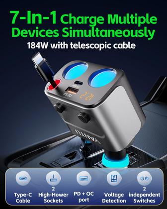 Imagem de Divisor de Isqueiro de Carro YANTU 184W - com 2 Adaptadores