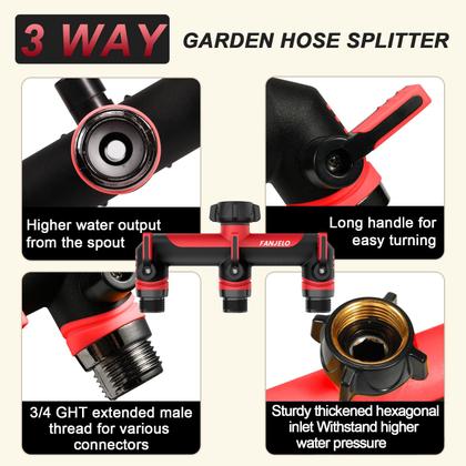 Imagem de Divisor de mangueira de jardim FANJELO Divisor de bico de 3 vias com válvula