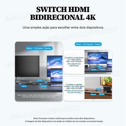 Imagem de Divisor De Sinal Hdmi Com Switch 2x1 Áudio Vídeo Uhd 4k 60hz