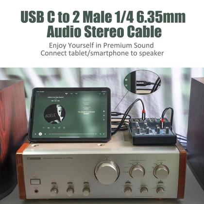 Imagem de Divisor estéreo USB-C para cabo duplo de 6,35 mm e 1/4 polegada Y Smithok