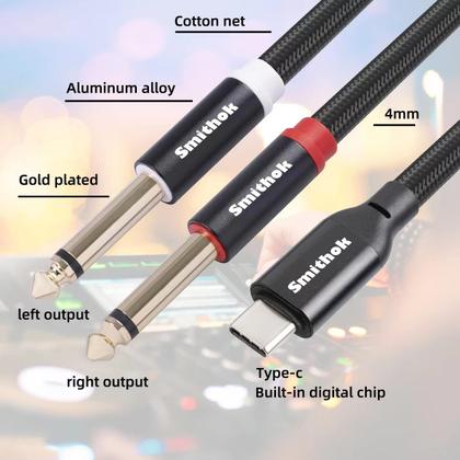 Imagem de Divisor estéreo USB-C para cabo duplo de 6,35 mm e 1/4 polegada Y Smithok