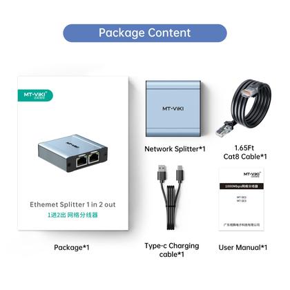 Imagem de Divisor Ethernet MT-VIKI Cabo Cat8 de 1 a 2 Gigabit 1000 Mbps
