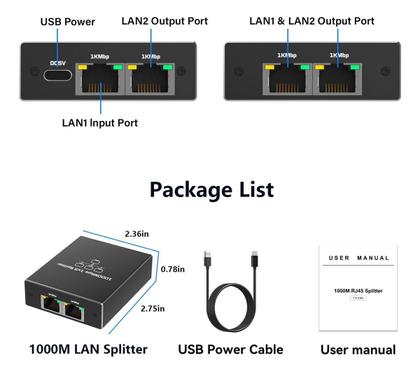 Imagem de Divisor Ethernet Rj45 Gigabit 1x3 1000mbps Cat 5/5e/6/7/8