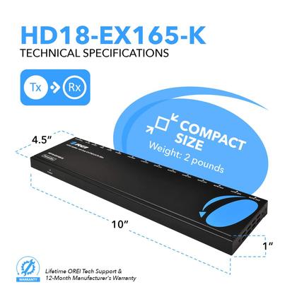 Imagem de Divisor extensor HDMI OREI 4K 1x8 sobre cabo CAT 6/7 de 165 pés