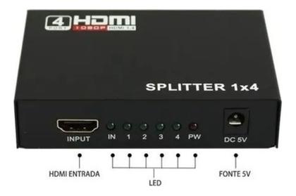Imagem de Divisor Splitter Hub Hdmi 1x4 Distribuidor Compatível Ps4 Xbox Tv Pc