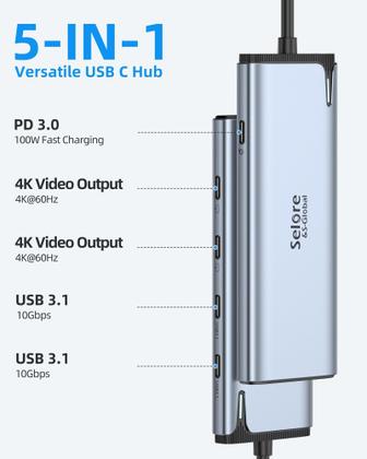 Imagem de Divisor USB C Selore & S-Global 4K/60 Hz DP Alt Mode 5 em 1