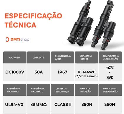 Imagem de DMTI Conector Mc4 2 vias Y Cabo P/ Ligação Paralelo - Par