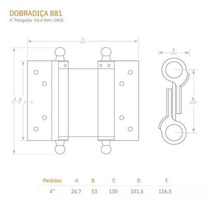 Imagem de Dobrad Silvana Vai-Vem Inox Esc. 881 4" (CADA) - 95484
