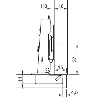 Imagem de Dobradiça 35mm 105º Reta Metalla 110 com Calço Clip-On e Amortecedor Hafele