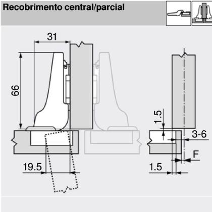 Imagem de Dobradiça 35mm 107º Curva Clip Top Blumotion Niquelada com Amortecedor Blum