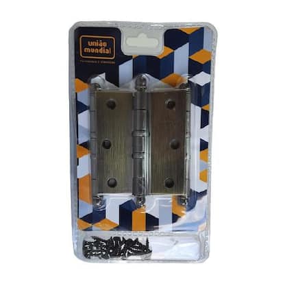 Imagem de Dobradiça De Aço Reforçada União Mundial 3.1/2'' x 3'' Com Anel Antique Kit 3 Peças