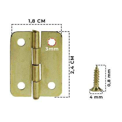 Imagem de Dobradiça Dourada Com Parafuso Médio 2,4cm Com 50 Unidades