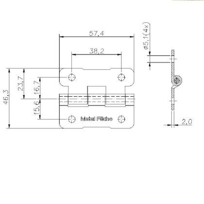 Imagem de Dobradiça Fixa 57mm DBO Aço Metal Fecho