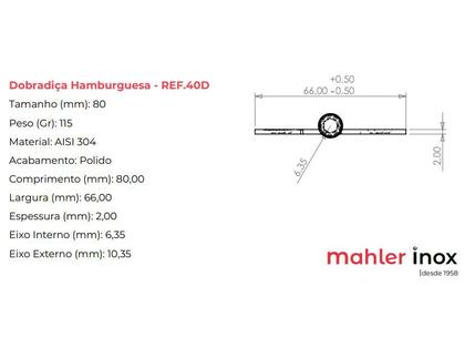 Imagem de Dobradiça hamburguesa direita 80 mm mahler inox 304