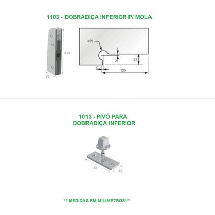 Imagem de Dobradiça inferior + pivô para porta pivotante de vidro temperado blindex (Sistema tradicional opção mola) - Cromado