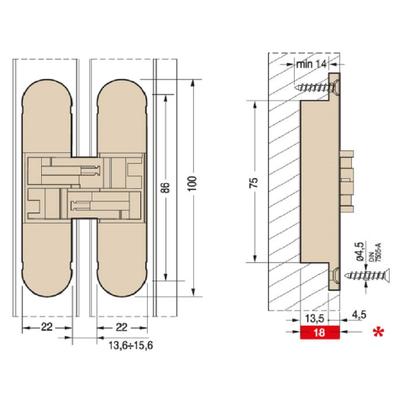 Imagem de Dobradiça Invisivel Regulavel 3D 1129 100x22mm 40 kg-Cean Niquelado-01peça