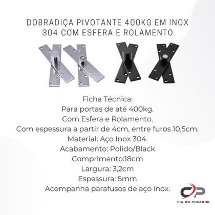 Imagem de Dobradiça Pivotante Em Inox 304 P/ Portas De Até 400kg Black