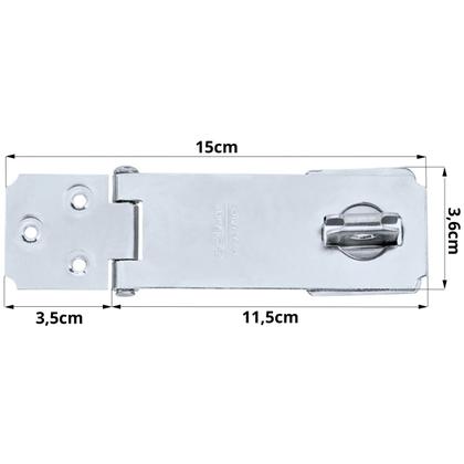 Imagem de Dobradiça Porta Cadeado Fecho Trinco Zincado 4,5" Para Portão Gaveta Armário  Silvana