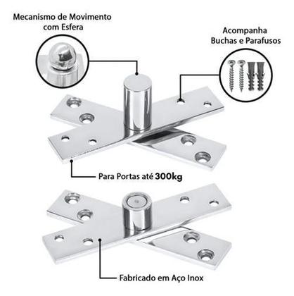 Imagem de Dobradiça Porta Com Rolamento Aço Inox 300Kg Pivô Invisível