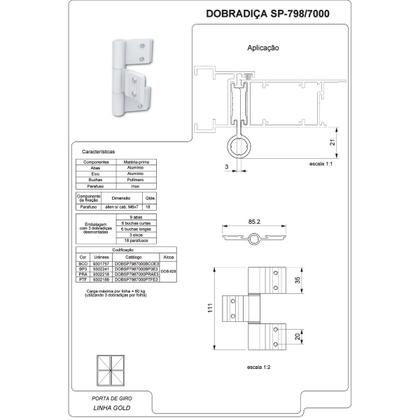 Imagem de Dobradiça Porta De Giro Dob798 Dob828 3 Abas Branco 18 Peças