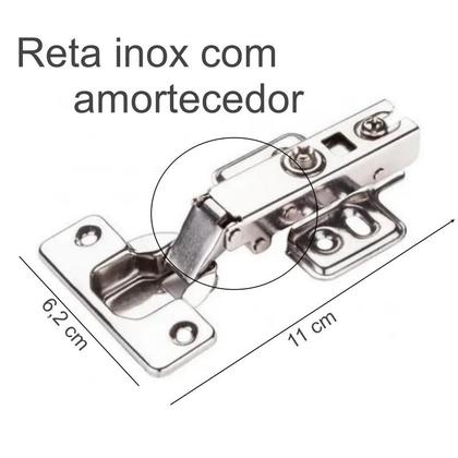 Imagem de Dobradiça Reta Inox Amortecedor Porta Armários Móveis 07 Un